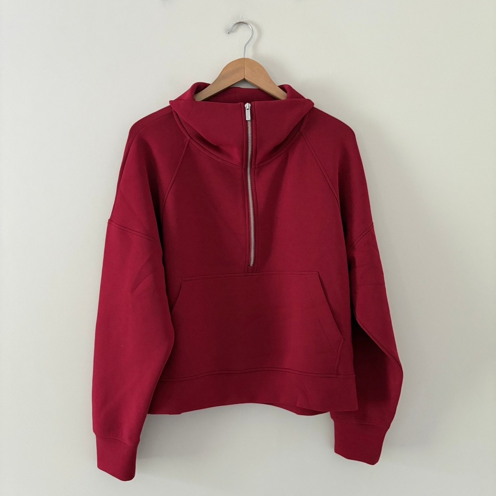 Calia Pullover 1/4 Zip Soft Scuba Sweatshirt L Red Funnel Neck Kangaroo Pocket - Picture 11 of 11